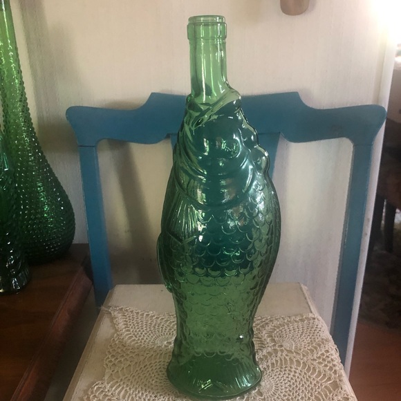 Vintage Green Glass Fish Bottle